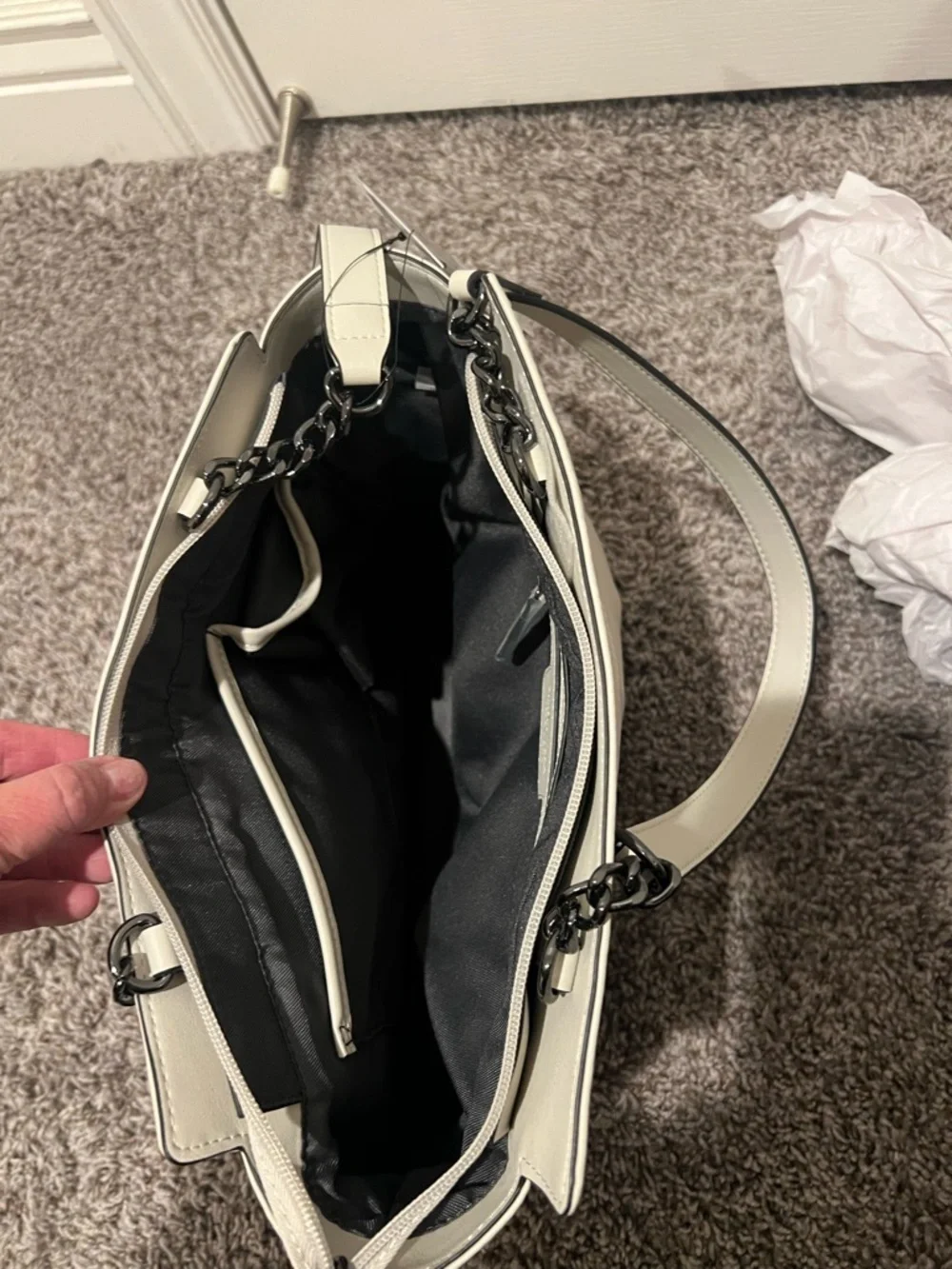 Vera Wang Cream Tote with Chain-Accent Straps